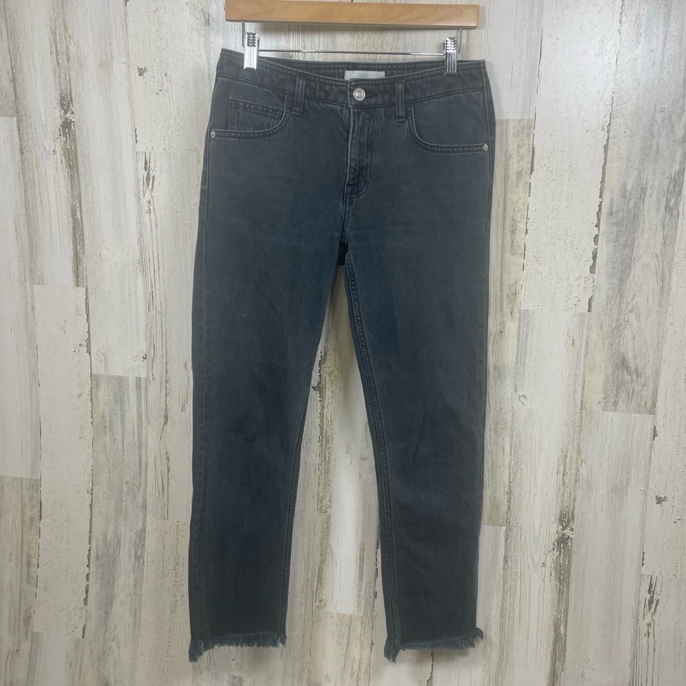 Current Elliot Dark Grey Black Jeans size 24 Raw Hem Mid Rise Straight Leg Denim